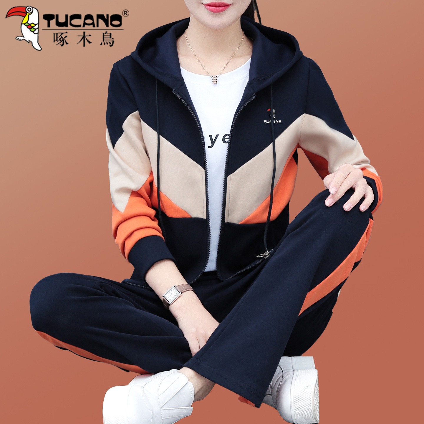啄木鸟三件套运动套装女士春秋2025新款中年妈妈洋气休闲开衫外套