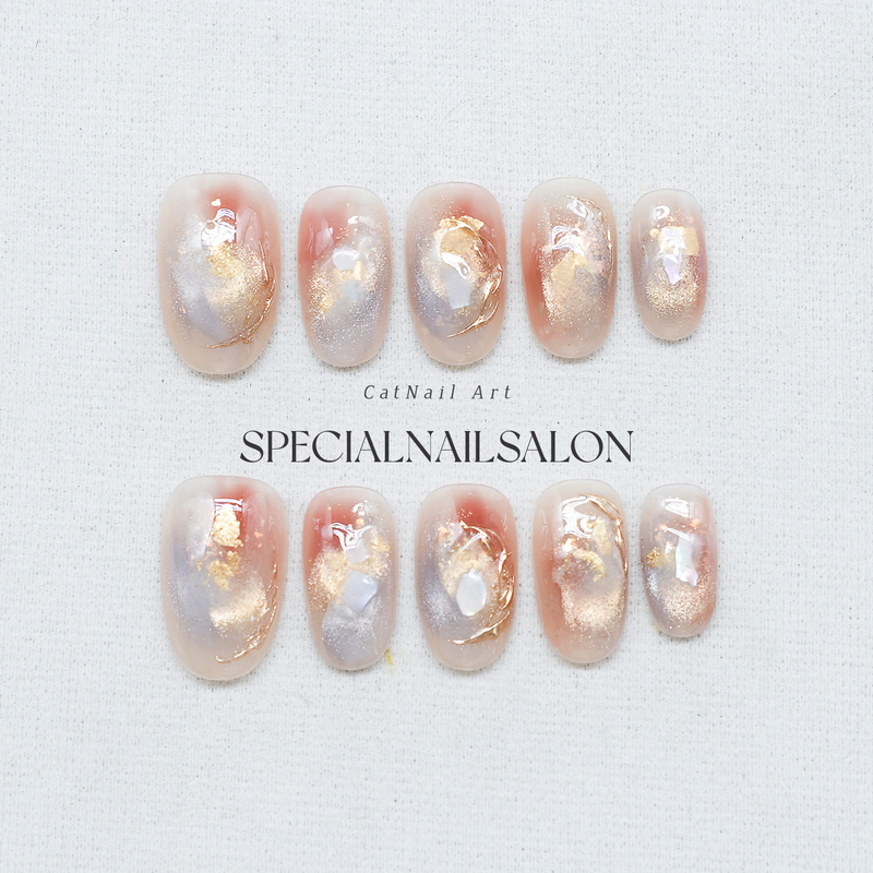 【Warm Fragrance Floating Dreams】Handmade Wearable Nails with Stunning Gold Foil and Mother-Of-Pearl Gradient, Mid-Length Nail Art Stickers 【Warm Fragrance Floating Dreams】Handmade Wearable Nails with Stunning Gold Foil and Mother-Of-Pearl Gradient, Mid-Length Nail Art Stickers