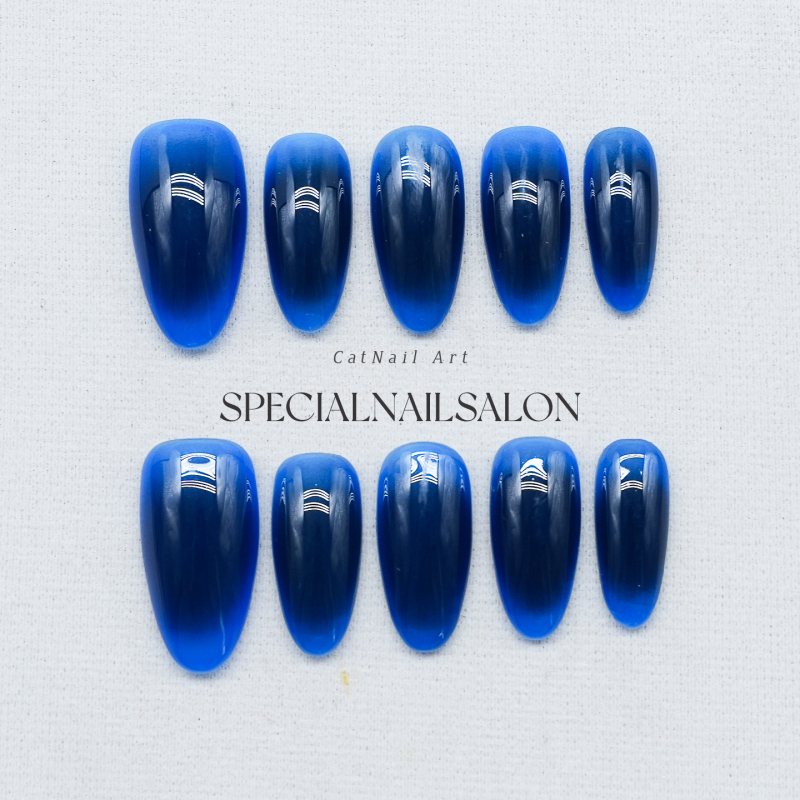 【Blue Dream Cloud】Handmade Wearable Nails Klein Blue Cat Eye Daily Summer New Style High-End Nail Art Stickers