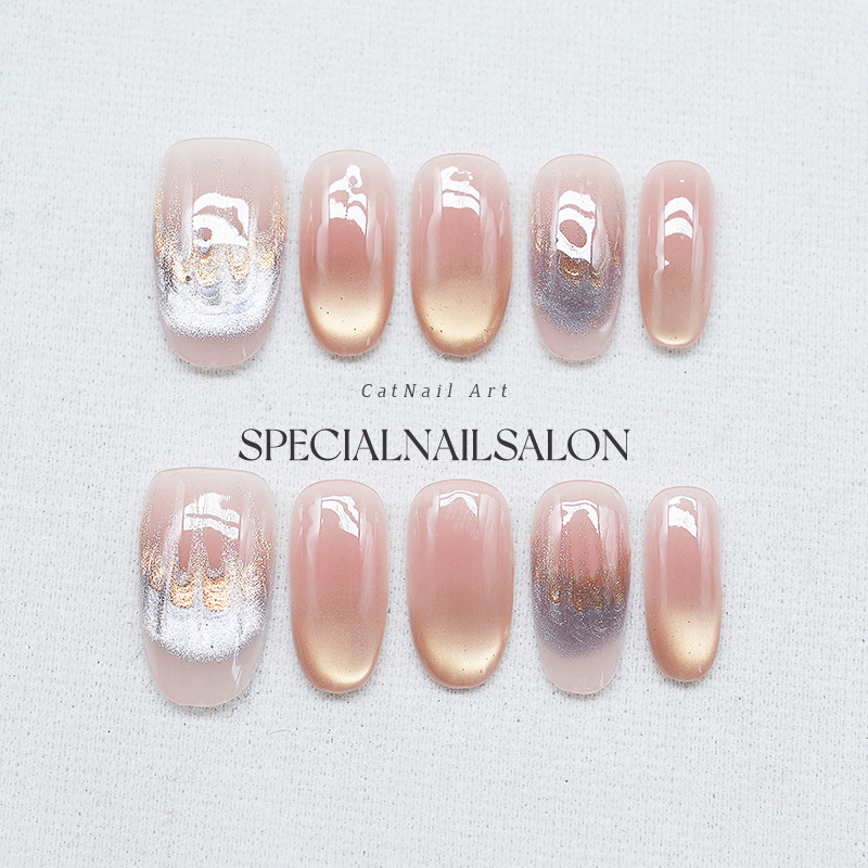 [Magical Brushwork] Handmade Wearable Nails 2026 New Gradient Color Painting Versatile Gradient Cat Eye Nail Art Stickers