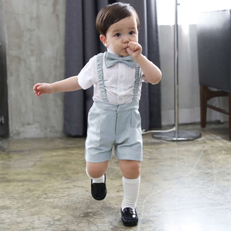 Children Suits Suit Cuddling Bag Pants Boy Summer Short Sleeves Flowers Baby Baby Birthday Gown Suit for Inn Wind