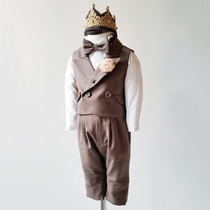 Childrens suit suit boys dress handsome tuxedo English style three-piece foreign flower baby suit