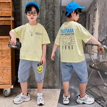 Childrens clothing boys summer short sleeve set 2021 New tidal ocean atmosphere childrens two-piece boy Korean Sports