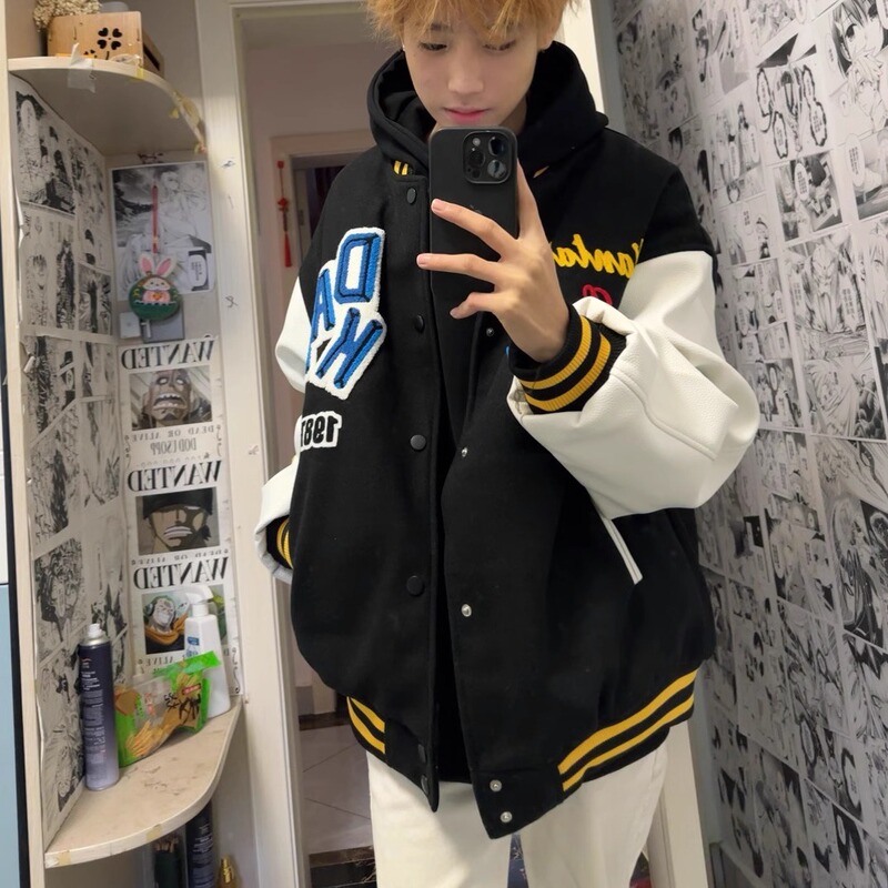 Original American-Style National Trend Brand Flocked Embroidered Letter Baseball Jacket Spring 2025 New Padded Thickened Coat