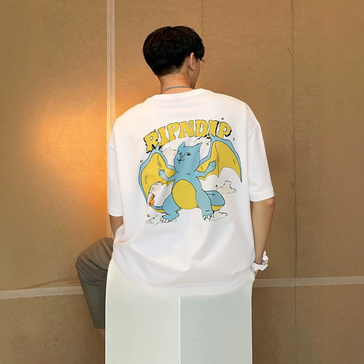 RIPNDIP Means Cat Middle Finger Cat Summer New Super Peter Pan Men and Women Cool Printed Casual Short Sleeve T-shirt