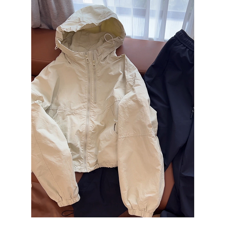 女性用ショートフード付きジャケット、春と秋の新作、2025年ホットセール、韓国風カジュアルスポーツスタイリッシュなジャケットトップス