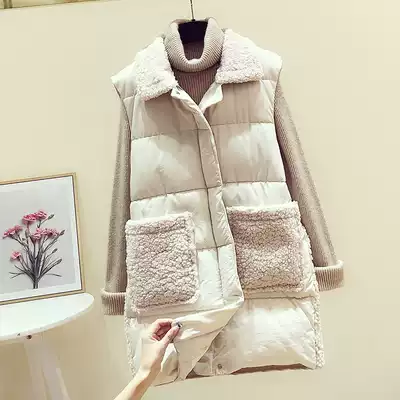 Net red lamb hair horse clip female winter medium and long version 2021 new fur one-piece thickened outer wear cotton vest waistcoat