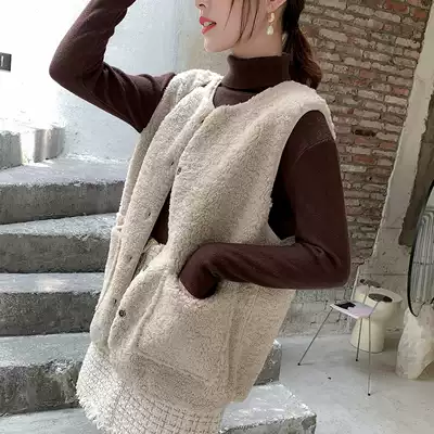 Lamb hair vest women wear new spring and autumn 2020 new plush horse clip leather wool body wool vest waistcoat shoulder tide