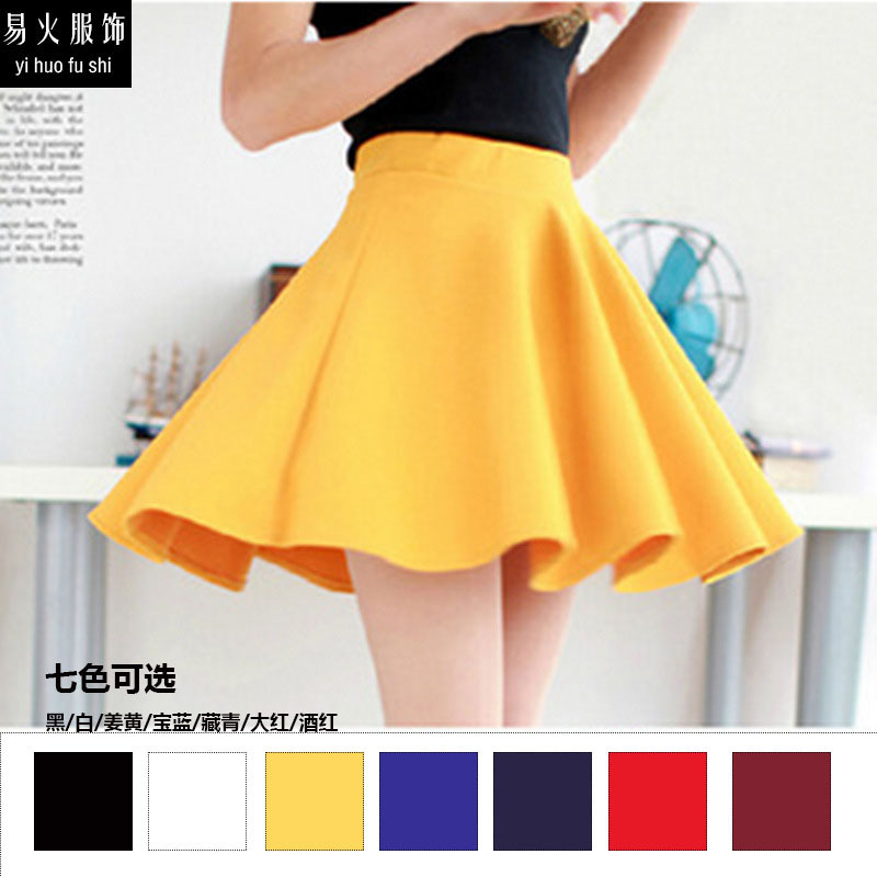 2026 New Korean Women's Summer Flared Skirt High-Waisted Pleated Three-Quarter Short Skirt A-Line Spring and Autumn Versatile Sun Skirt for Square Dancing