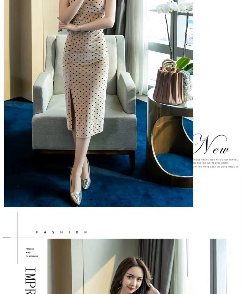 Rất đẹp cổ tích Pháp váy 2019 khí chất mùa hè gợi cảm của phụ nữ túi hip sóng điểm sling váy dài phần - Váy eo cao 	váy hạ eo xếp ly	