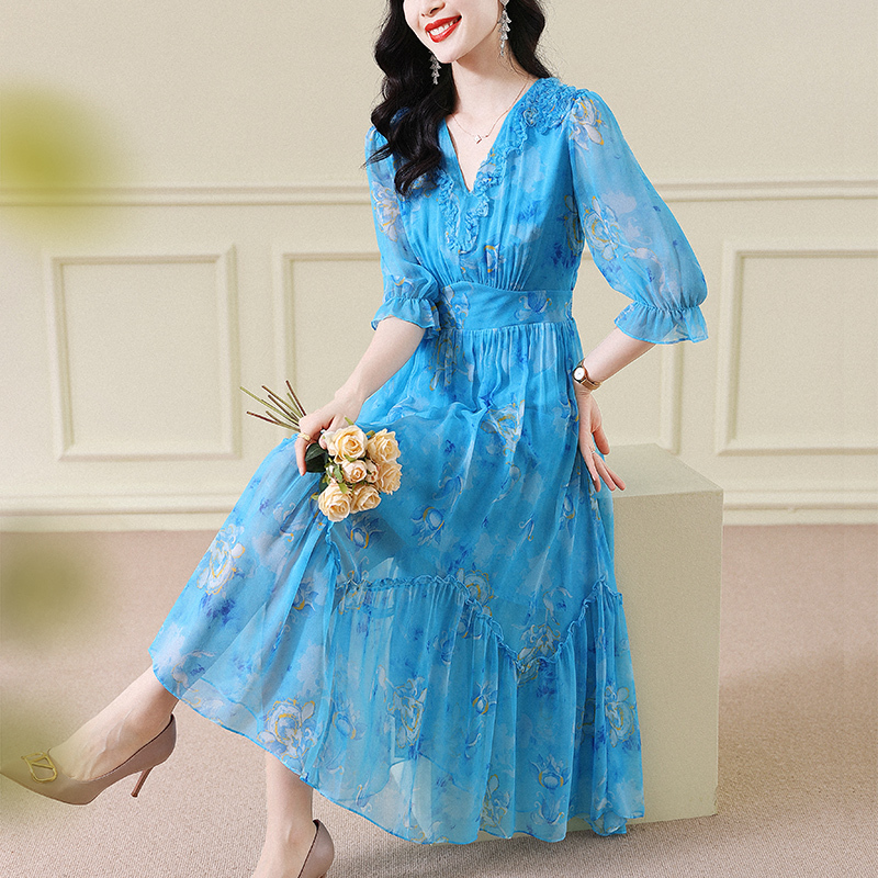 Silk Dress Spring 2026 New Style Beautiful Elegant Light Luxury Socialite Dress Luxurious Designer Mulberry Silk Vacation Dress