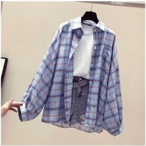 2021 Sunscreen Clothes Womens Thin Coats Women Summer Long Korean Loose Student ins Plaid Shirt Joker