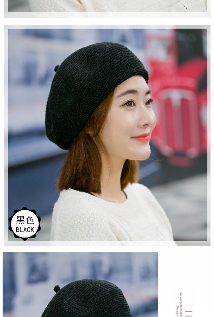 贝雷帽子女秋冬季韩版日系百搭羊毛针织毛线帽英伦画家帽冬天保暖详情14