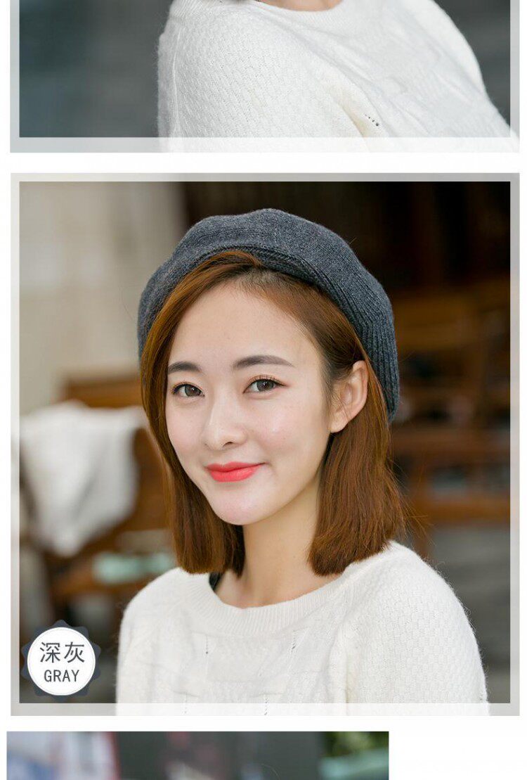 贝雷帽子女秋冬季韩版日系百搭羊毛针织毛线帽英伦画家帽冬天保暖详情11