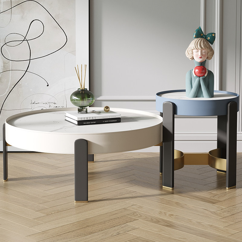 Round coffee table light luxury Italian minimalist slate simple modern household small apartment high and low tea table mother round coffee table