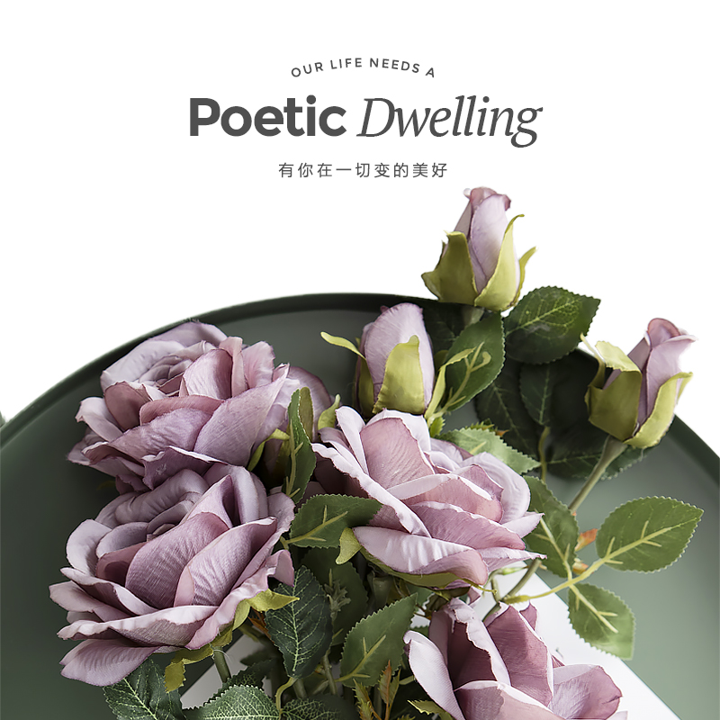 Nordic Hot Selling Single-Branch Simulation Flower Living Room Decoration Fake Flowers Furnishing Wedding Celebration Plastic Silk Flower Rose Flower Arrangement Art Bouquet