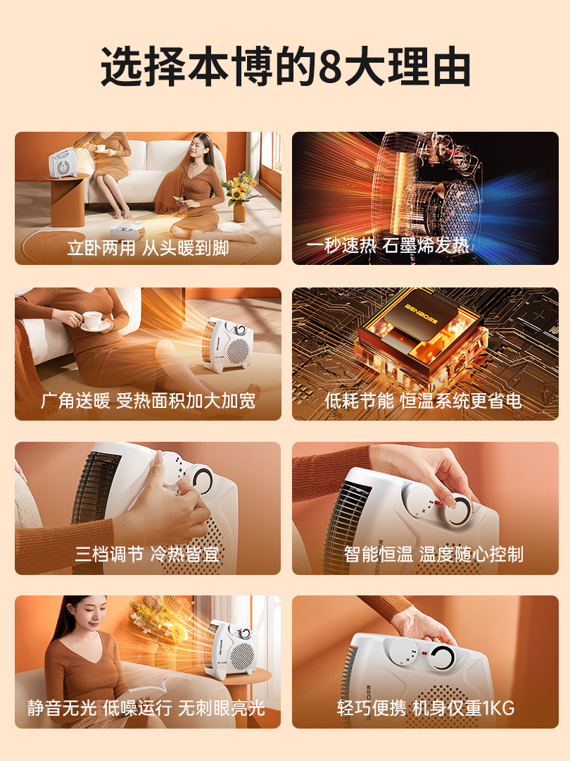 Co-Branded German Benbo Heater Fan, Household Electric Heater, Small Sun Heater, 2025 New Model Hot Air Blower