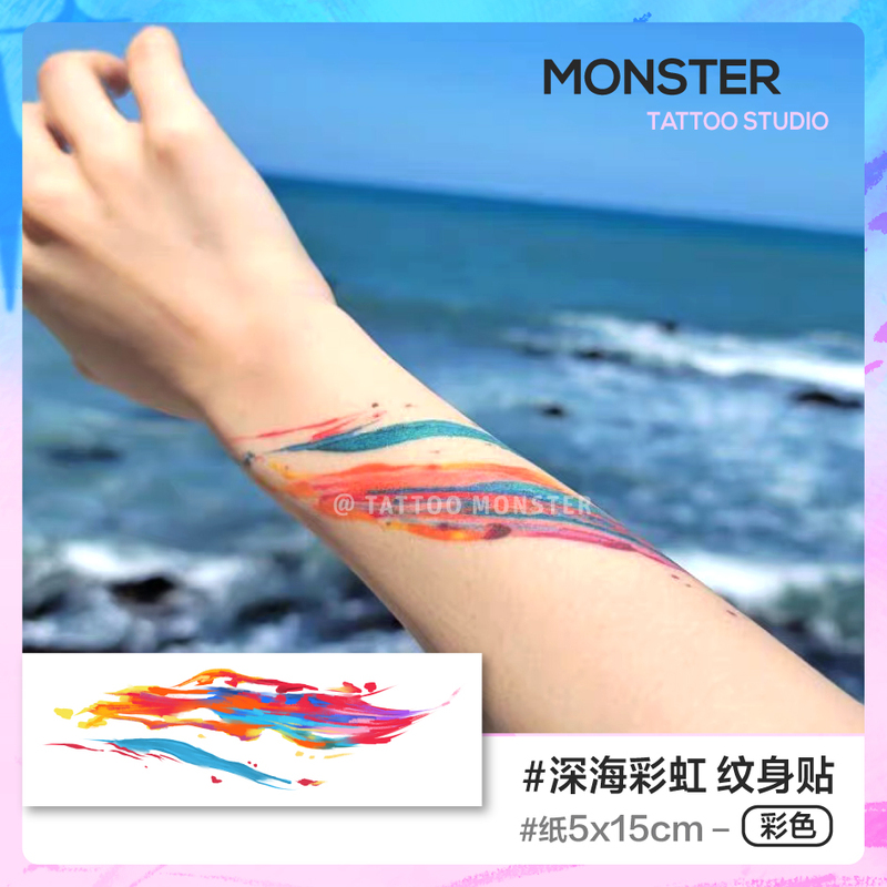Tattoo Monster Deep Sea Rainbow Music Festival Waterproof Tattoo Sticker One Piece Garden Crayon Flower Arm Women Long-Lasting Seaside