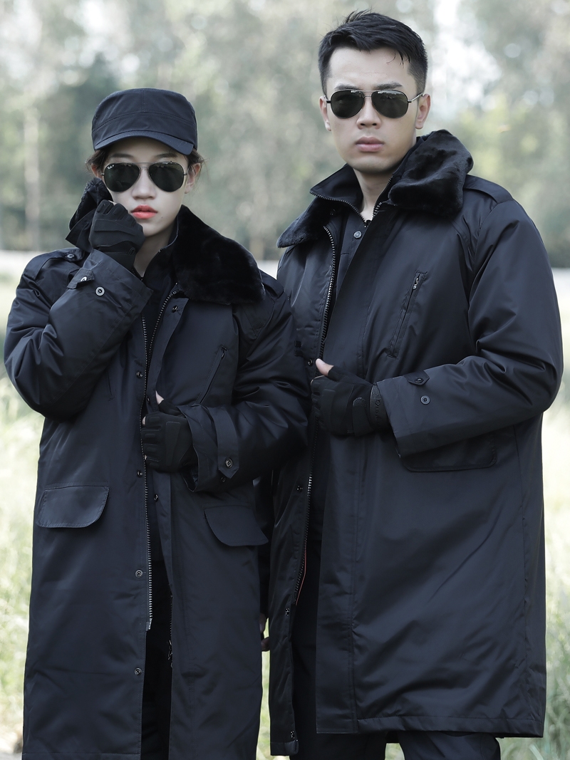 Black waterproof windproof Northeastern Army Cotton coat Winter Male lengthened section Multi-functional security Anti-cold suit thickened Raubao