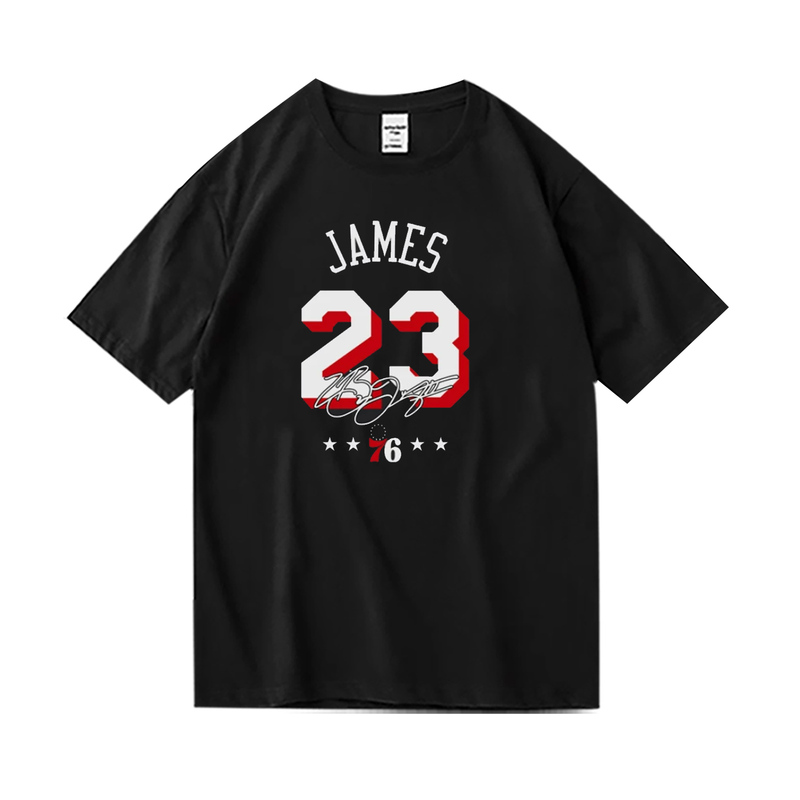James Basketball T-Shirt 76Ers Lebron James No. 23 Sports Pure Cotton Short-Sleeved American Sports Top