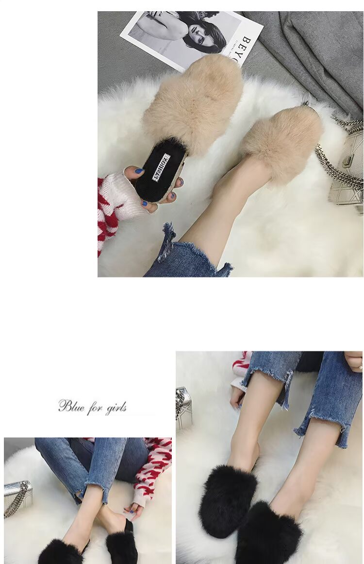 Dép lông châu Âu nữ 2018 thu đông mới dày với giày ngoài Mules giày đế xuồng nửa xã hội thủy triều dép búp bê