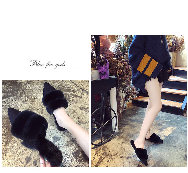 Thu đông 2018 mới lông thỏ mới chỉ phẳng dép chống trượt một nửa nữ phiên bản Hàn Quốc thời trang hoang dã mang dép lông dép adidas