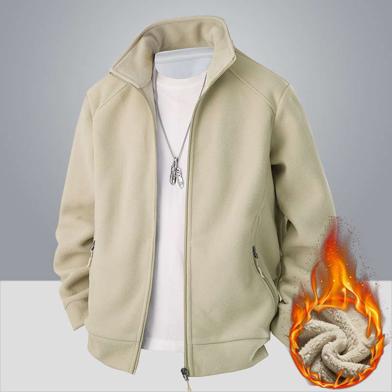 メンズフリースジャケット、秋冬物、カーディガン、スウェットシャツ、メンズトップス、フリースジャケット、メンズフリース裏地付きラムウール。