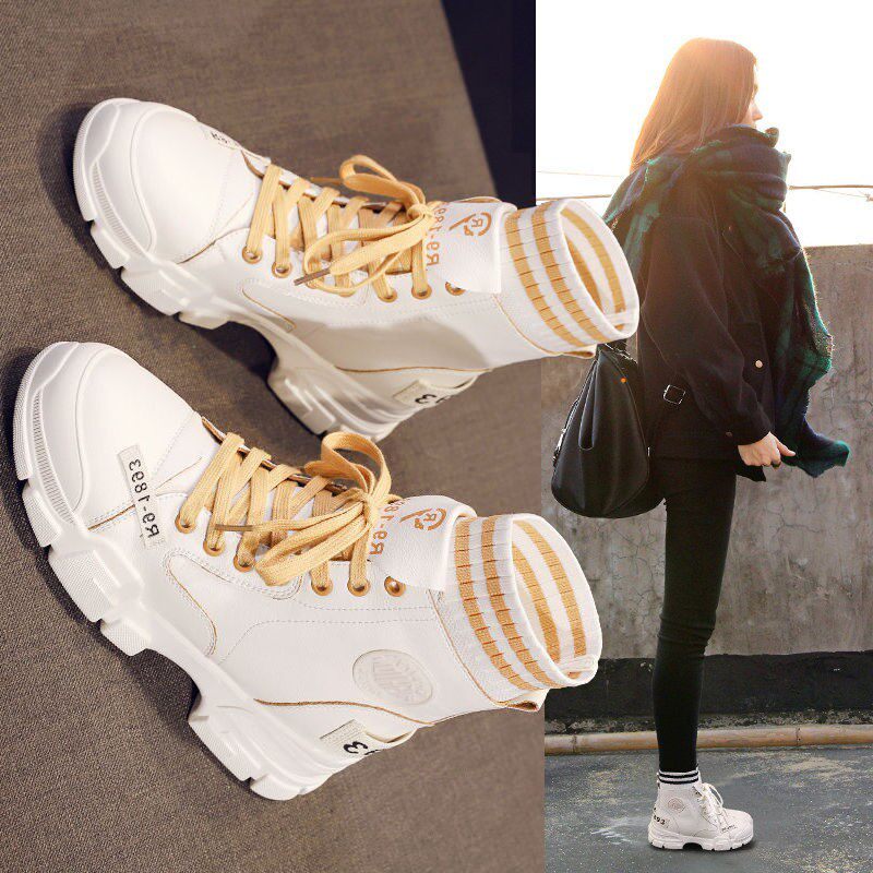 2022 new spring and autumn high-top shoes women's single boots lace up British style Martin boots casual sports white shoes summer