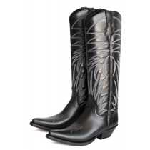 Spanish produced and imported EMBOSSY brand western denim mid-calf riding boots Mexican style black