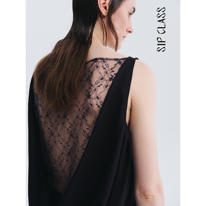 Sip Class Designer Brand Navy Blue Lace Backless Camisole Women's Summer Design Sleeveless Top
