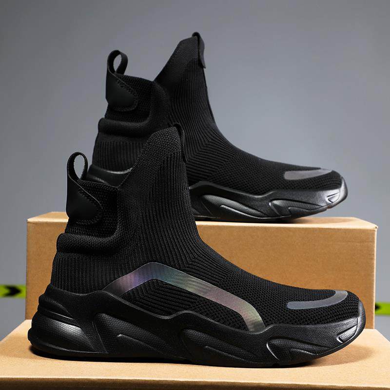 High-Top Men's Shoes, Autumn Breathable Shoes, Men's Casual Fly-Knit Socks, Sneakers, Men's Lightweight Soft-Soled Travel Shoes