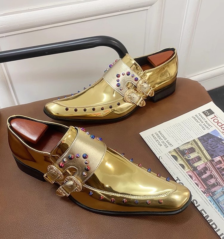 Blue Enchantress Chelsea Shoes for Men, Soft-Soled Gold Pointed Leather Shoes, Internet Celebrity Leather Shoes, Tiktok Internet Celebrity Gold Combat Boots