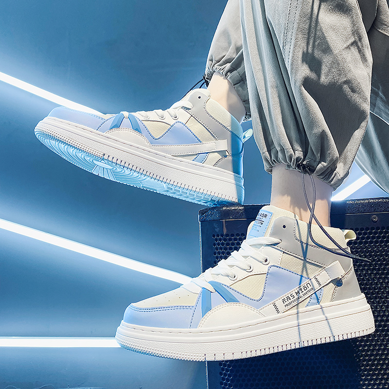 High-Top Canvas Men's Shoes, Spring Style Shoes, Summer Casual Sneakers for Boys, Sports Height-Increasing Shoes for Students, White Men's Shoes