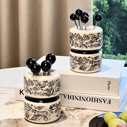 Ceramic Fruit Fork Set Living Room Dining Table Accessible Luxury Cake Dessert Fork Fruit Pick Creative Storage Jar