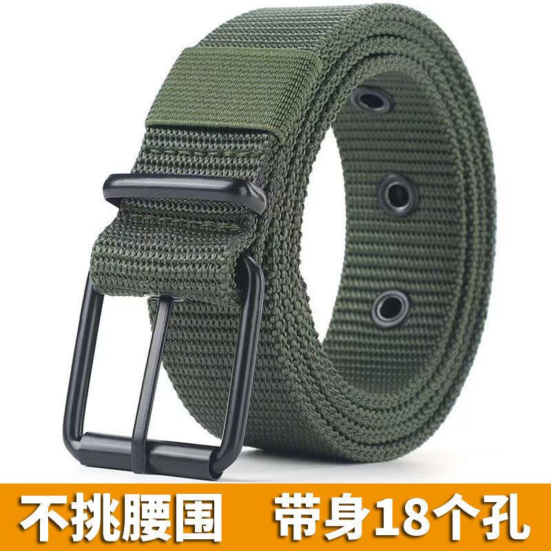 Durable Perforated Pin Buckle Belt for Men, Sturdy Canvas Men's Belt, Extended Length, Versatile for Students, Military Training, and Jeans