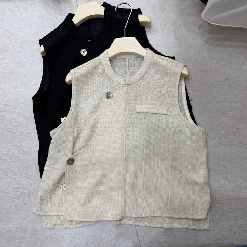 Chu Mo Hollow-Out Chinese-Style Linen Vest Jacket for Women, Summer 2026 New Sleeveless Layered Casual Vest Top