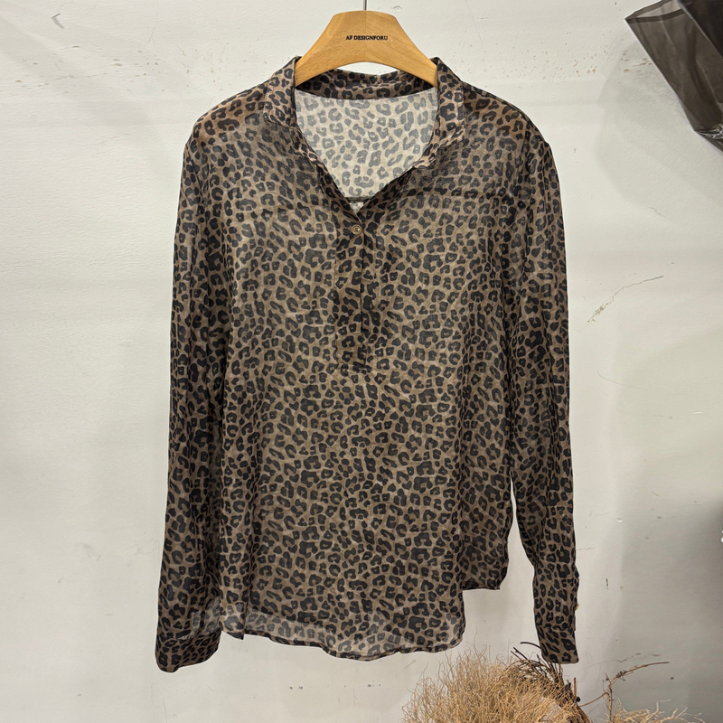 Chu Mo F720 100% Ramie Tie-Dye Leopard Print Shirt for Women, Autumn 2026 New Style Tie-Dye Casual Old Money Blouse