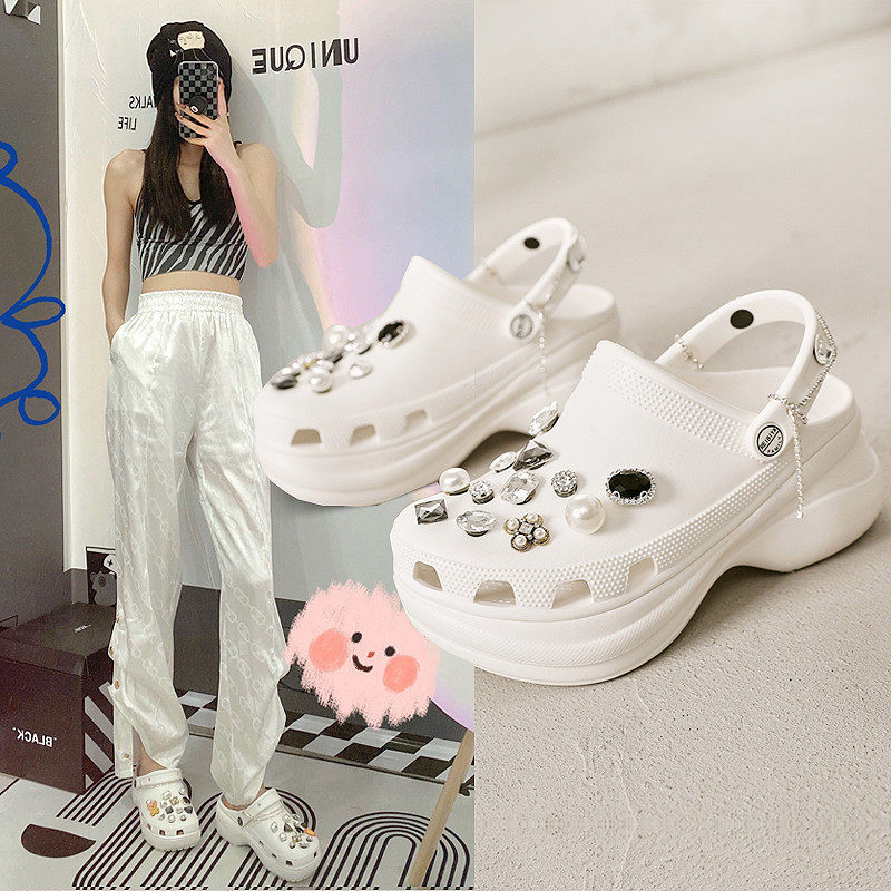 2022 Nets Red Popcorn Cave Shoes Women's Summer Thick Bottoms Soft Non-slip Slippers Women Outside Wearing Water Drill Cool Shoes Little Whale