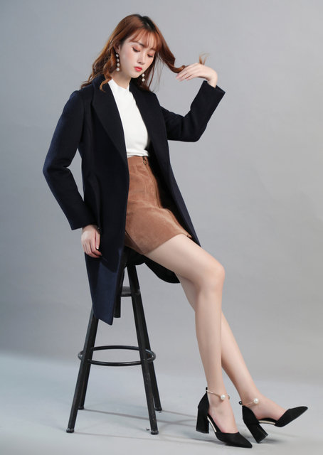 Business attire woolen coat women's autumn and winter cotton hotel front desk work clothes black woolen coat property work clothes