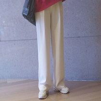White broad legs female spring and summer high loose vertical loose tube trousers leisure thin high tow ground suit pants