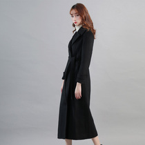 High - end black wool coat girl long - term fix ultra - long wool coat 2022 new style