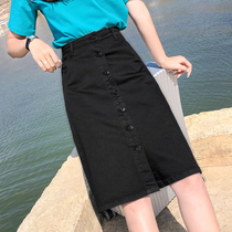 Black denim skirt womens thin 2021 summer new Korean version high waist thin a-line skirt medium long skirt umbrella skirt