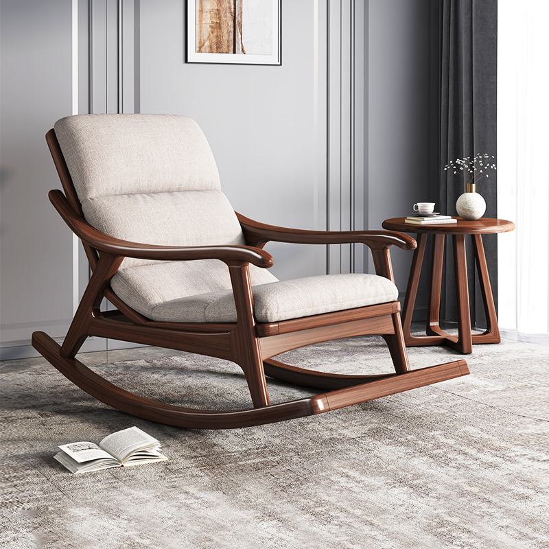 New Chinese-Style Walnut Solid Wood Rocking Chair, Lazy Recliner with Footrest, Living Room Home Balcony Leisure Sofa for Adults