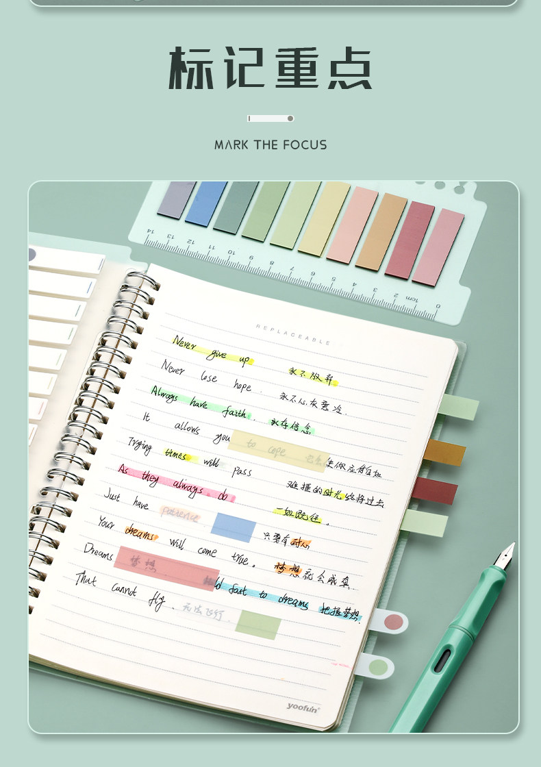 莫兰迪色便利贴索引贴标签贴纸透明小条活页索引科目分类可书写学生用标记分类可撕贴粘性强N次贴便签纸ins风详情16