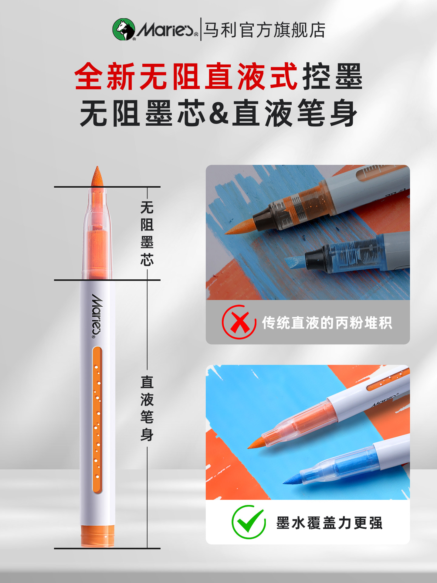 Marley Big Ink King straight liquid acrylic marker soft tip pen 60 colors primary school students painting art special color pigment brush children washable lead-free poisonous watercolor pen core color pen