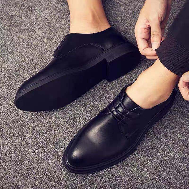 Autumn British Style Men's Leather Shoes, Genuine Leather, Soft Leather, Business Formal Wear, Soft Sole, Pointed Toe, Casual Thick Sole, Height-Increasing Wedding Groom Shoes