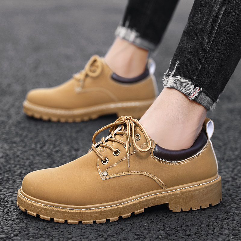 Summer Martin Boots for Men, Low-Top Casual Versatile Leather Shoes, British Style Yellow Work Shoes, Retro Large-Toe Safety Short Boots