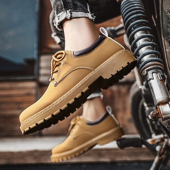 Summer Martin Boots for Men, Low-Top Casual Versatile Leather Shoes, British Style Yellow Work Shoes, Retro Large-Toe Safety Short Boots