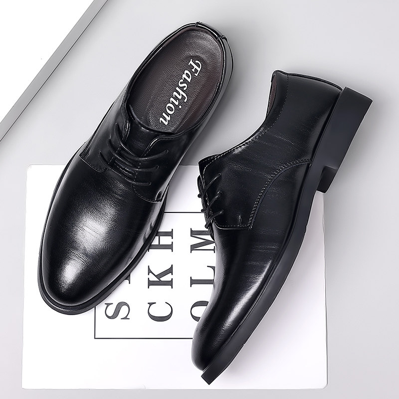 Men's Leather Shoes for Young People, Genuine Leather Formal Business Shoes, Soft Sole, Comfortable for Work, Pointed Toe, Casual Suit, Wedding Groom Shoes