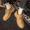 Summer Martin Boots for Men, Low-Top Casual Versatile Leather Shoes, British Style Yellow Work Shoes, Retro Large-Toe Safety Short Boots